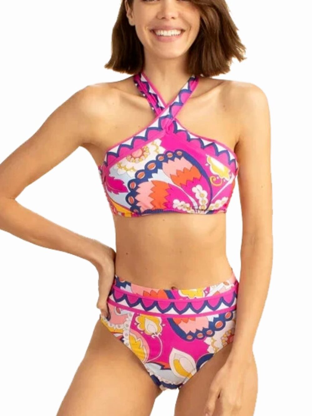 NWT Trina Turk Sevilla High Neck Halter Bikini Top & HIgh Neck Bottom Set 6 8